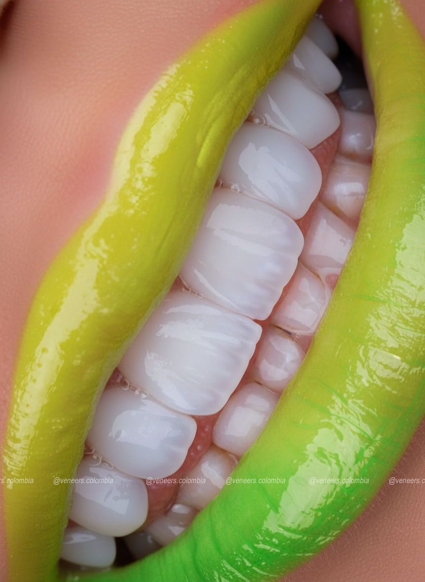 Before and after style close-up of dental veneers in Medellin Colombia