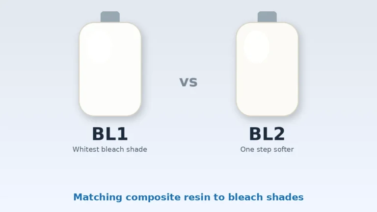 Illustration of two white dental shade tabs labeled BL1 and BL2, comparing bleach shades for composite resin bonding
